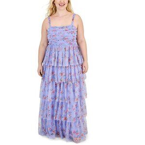 City Studio Womens Plus Full Length Floral Print Maxi Dress Purple Size 14W